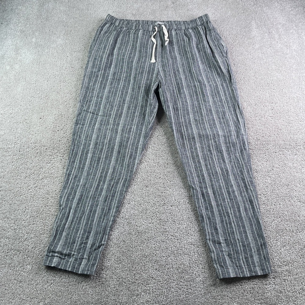 Outerknown Sol Pants Womens Medium Gray Striped Linen Blend Cropped Beach Casual